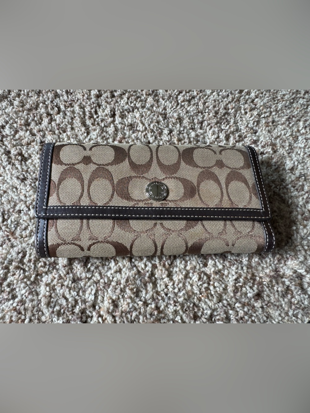 Coach Signature Canvas Snap Wallet in Brown and Tan